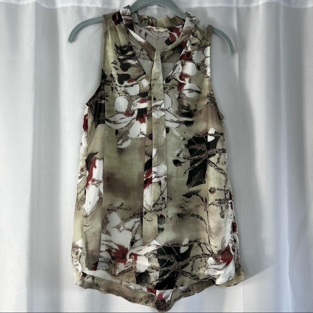 Entro sleeveless floral tunic with neck tie sheer fully lined Small - Picture 2 of 8